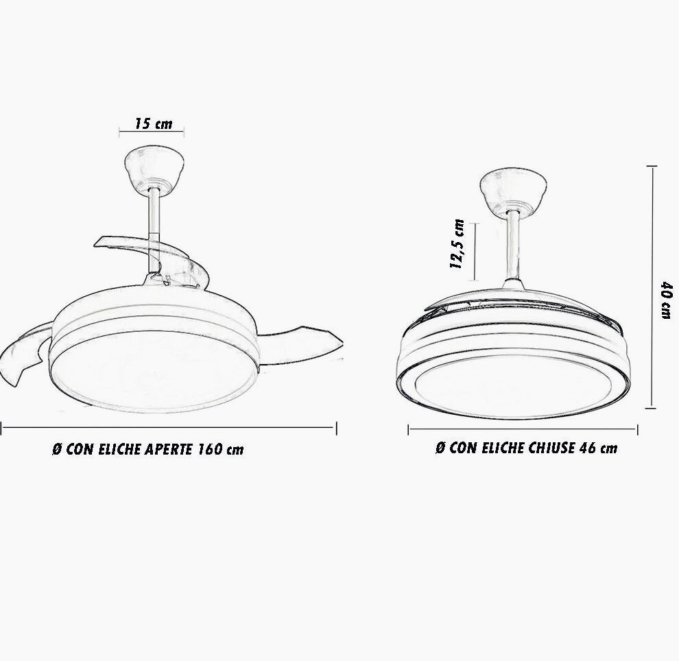 Lampadario ventilatore LED 56W + ventola 30W – Telecomando, elica richiudibile, CCT regolabile - ambraled