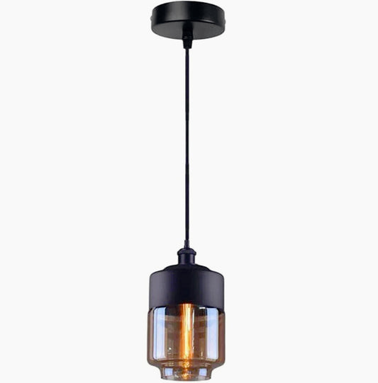 Lampadario vintage E27 – Effetto ambrato, coppa in vetro e alluminio - ambraled