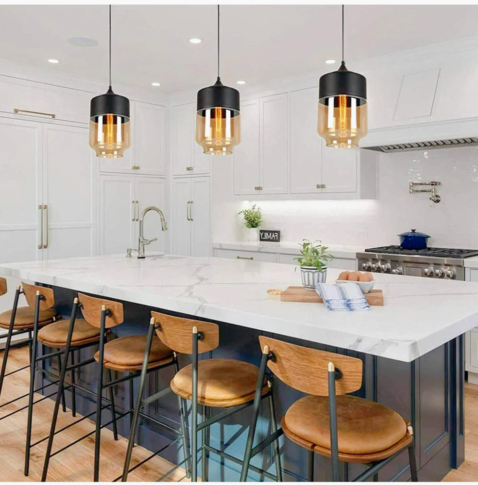 Lampadario vintage E27 – Effetto ambrato, coppa in vetro e alluminio - ambraled
