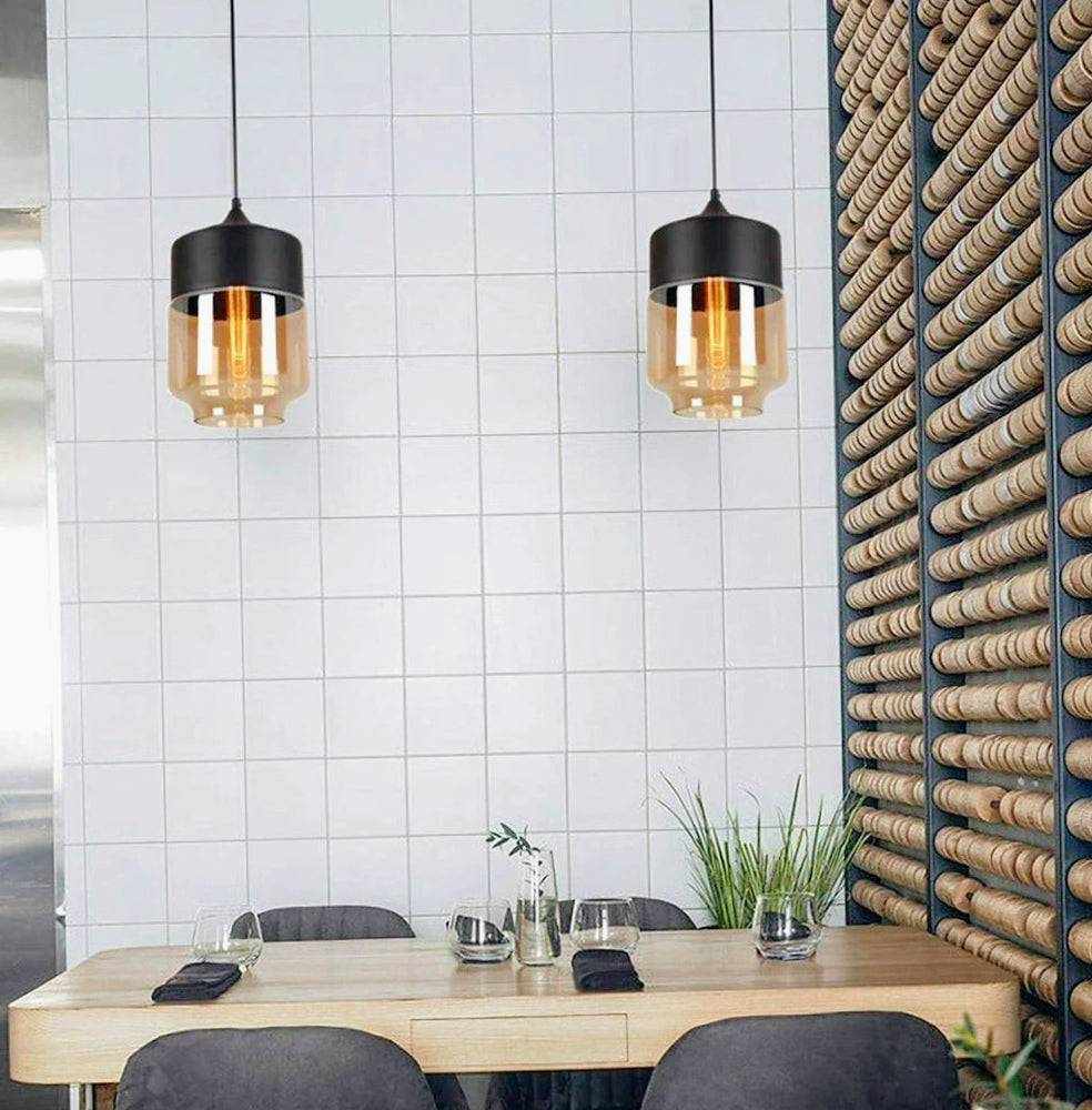 Lampadario vintage E27 – Effetto ambrato, coppa in vetro e alluminio - ambraled