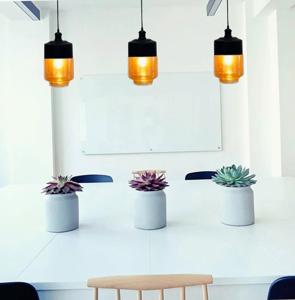 Lampadario vintage E27 – Effetto ambrato, coppa in vetro e alluminio - ambraled
