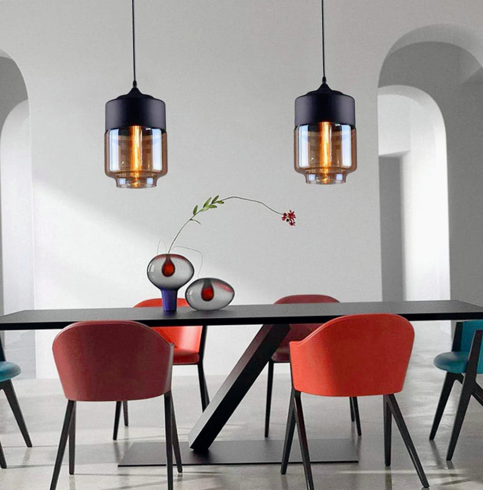 Lampadario vintage E27 – Effetto ambrato, coppa in vetro e alluminio - ambraled