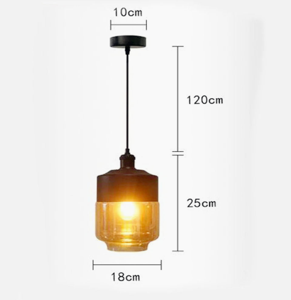 Lampadario vintage E27 – Effetto ambrato, coppa in vetro e alluminio - ambraled