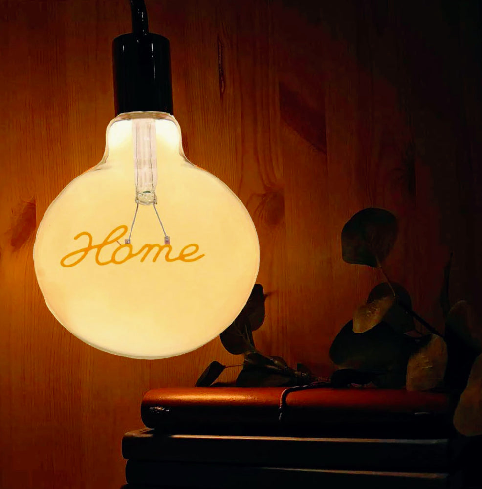 Lampadina LED a filamento ambrata E27 4W – Scritta "HOME", luce calda - ambraled