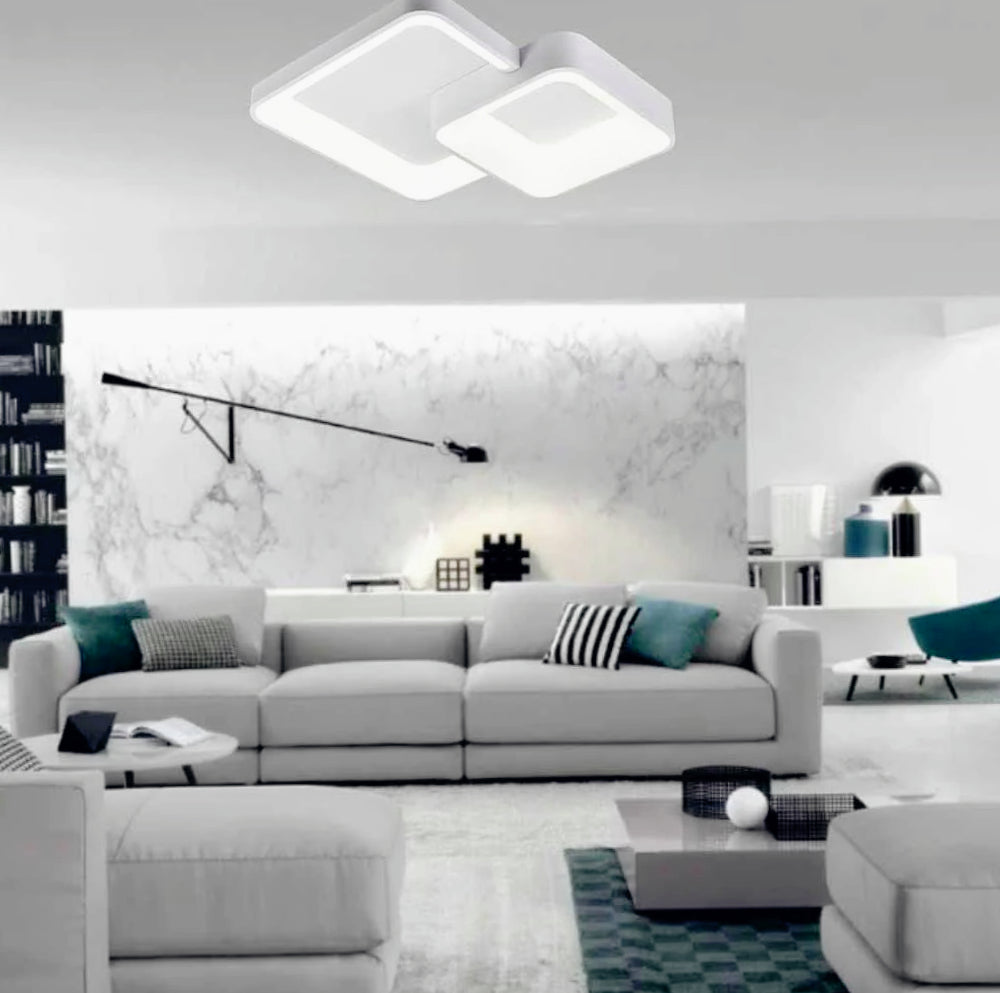 Plafoniera LED 58W - 2 quadrati bianchi, tecnologia CCT con 3 colorazioni (3000K/4000K/6500K) - ambraled