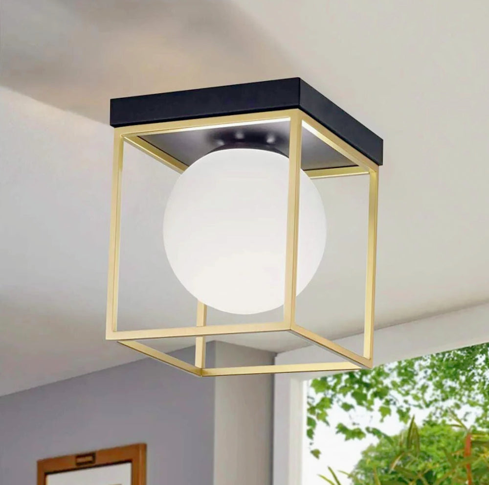 Plafoniera minimalista in metallo nero e bronzo con 1 sfera opaca - attacco G9 - ambraled
