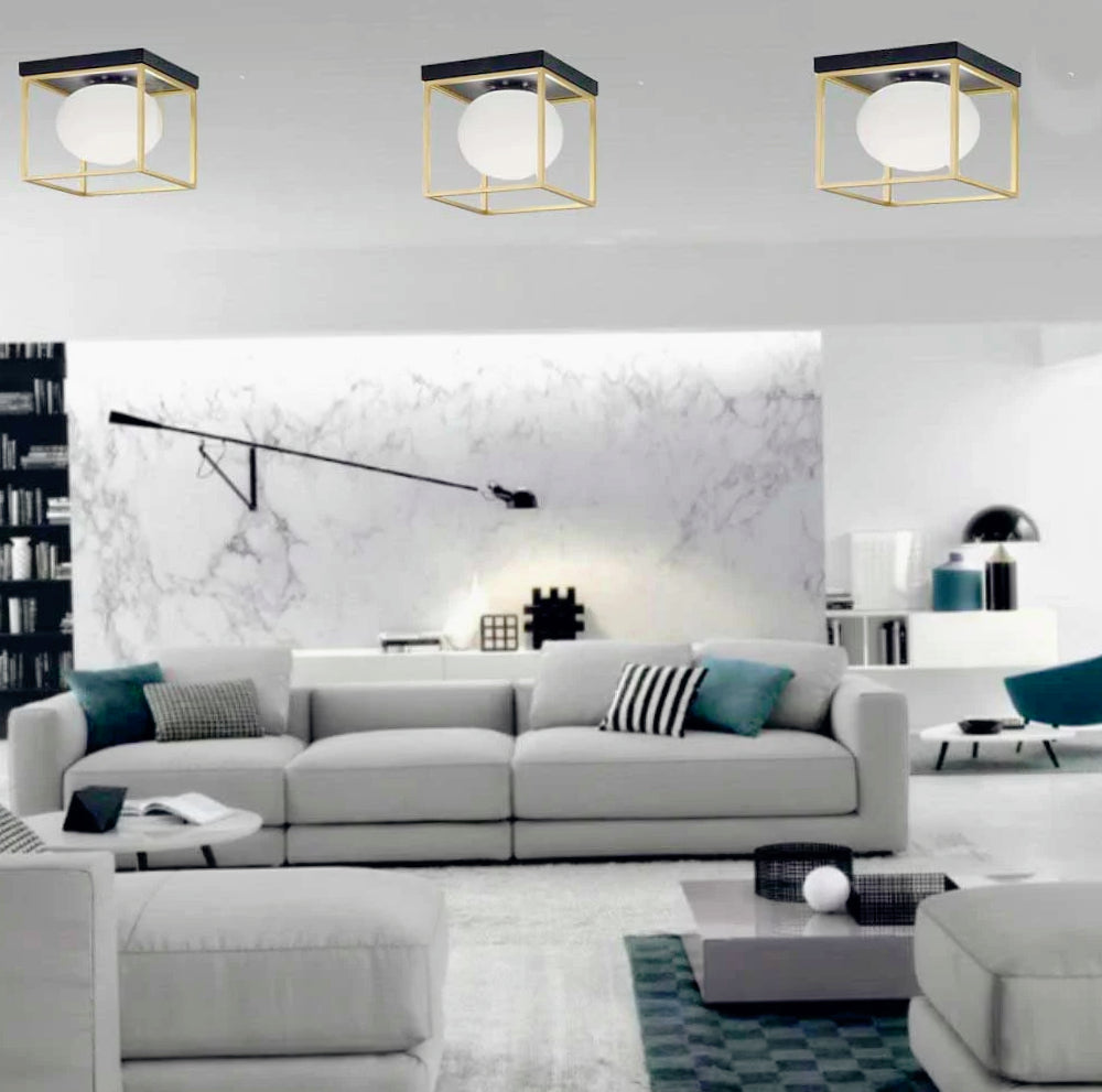 Plafoniera minimalista in metallo nero e bronzo con 1 sfera opaca - attacco G9 - ambraled