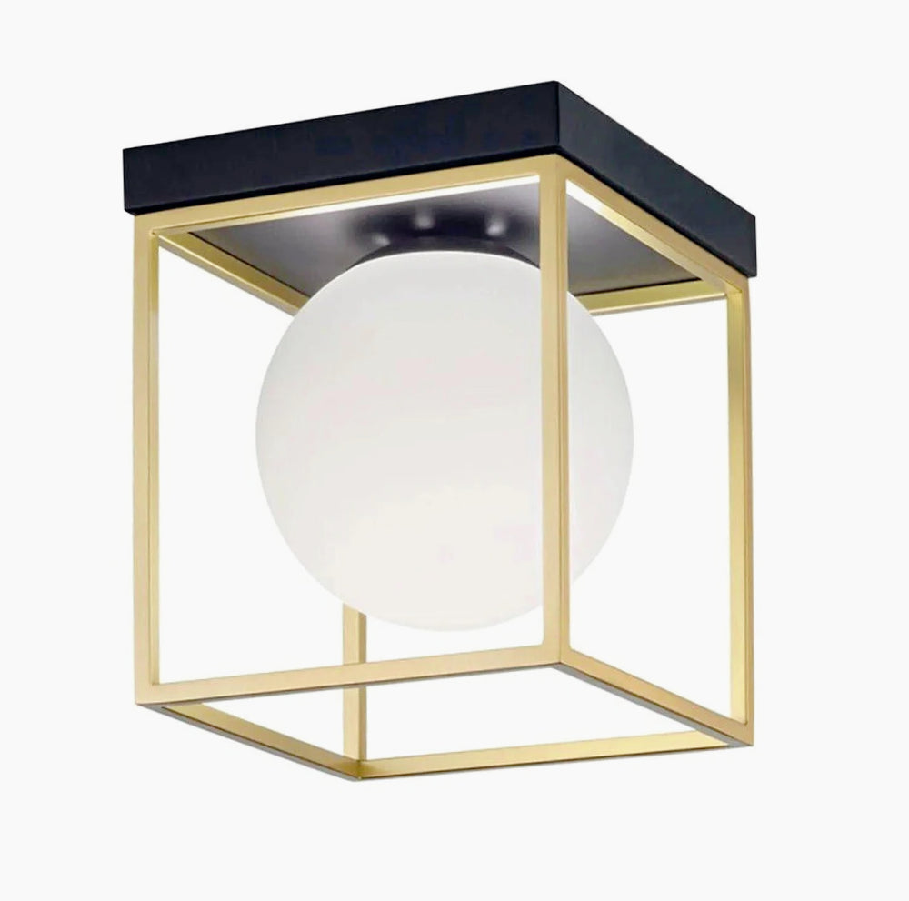Plafoniera minimalista in metallo nero e bronzo con 1 sfera opaca - attacco G9 - ambraled