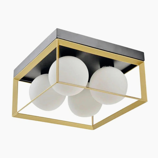 Plafoniera minimalista in metallo nero e bronzo con 4 sfere opache - attacco G9 - ambraled