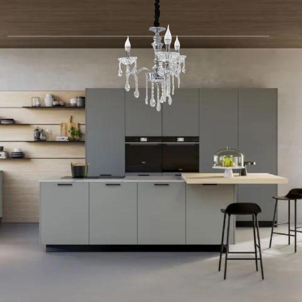 Lampadario a 3 bracci con sfere cristallo pendenti – Attacco E14, oro/argento - ambraled