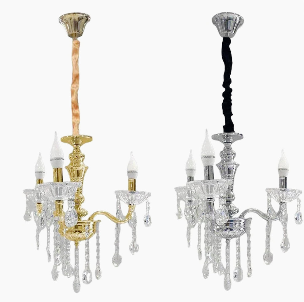 Lampadario a 3 bracci con sfere cristallo pendenti – Attacco E14, oro/argento - ambraled