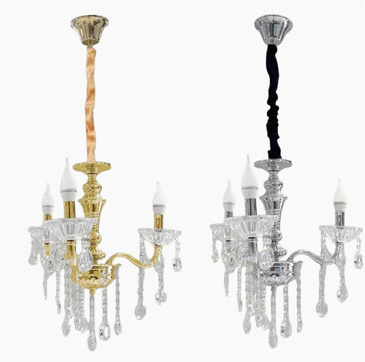 Lampadario a 3 bracci con sfere cristallo pendenti – Attacco E14, oro/argento - ambraled