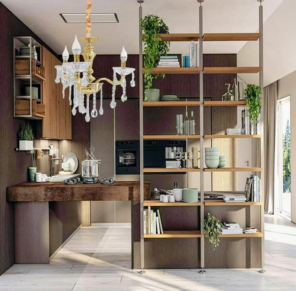 Lampadario a 3 bracci con sfere cristallo pendenti – Attacco E14, oro/argento - ambraled