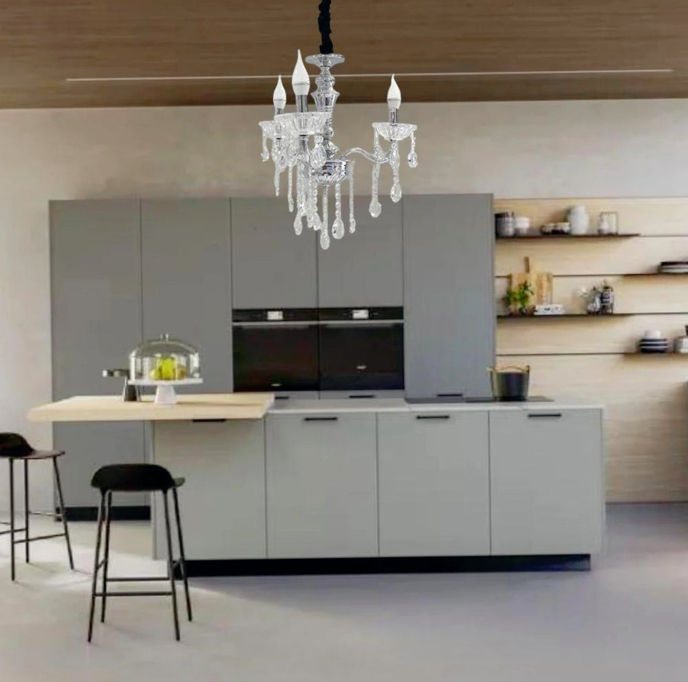 Lampadario a 3 bracci con sfere cristallo pendenti – Attacco E14, oro/argento - ambraled