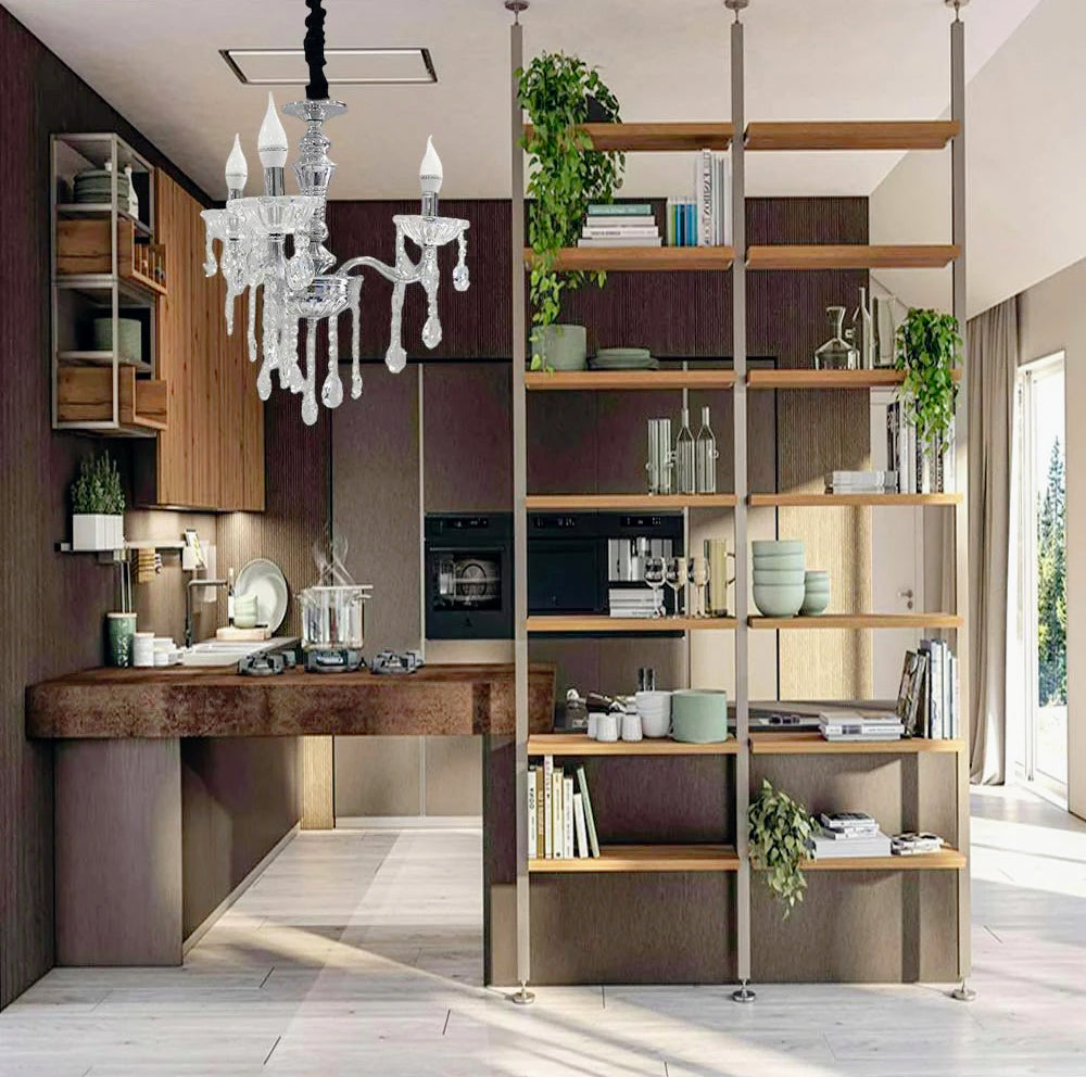 Lampadario a 3 bracci con sfere cristallo pendenti – Attacco E14, oro/argento - ambraled