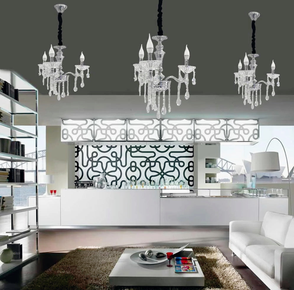 Lampadario a 3 bracci con sfere cristallo pendenti – Attacco E14, oro/argento - ambraled