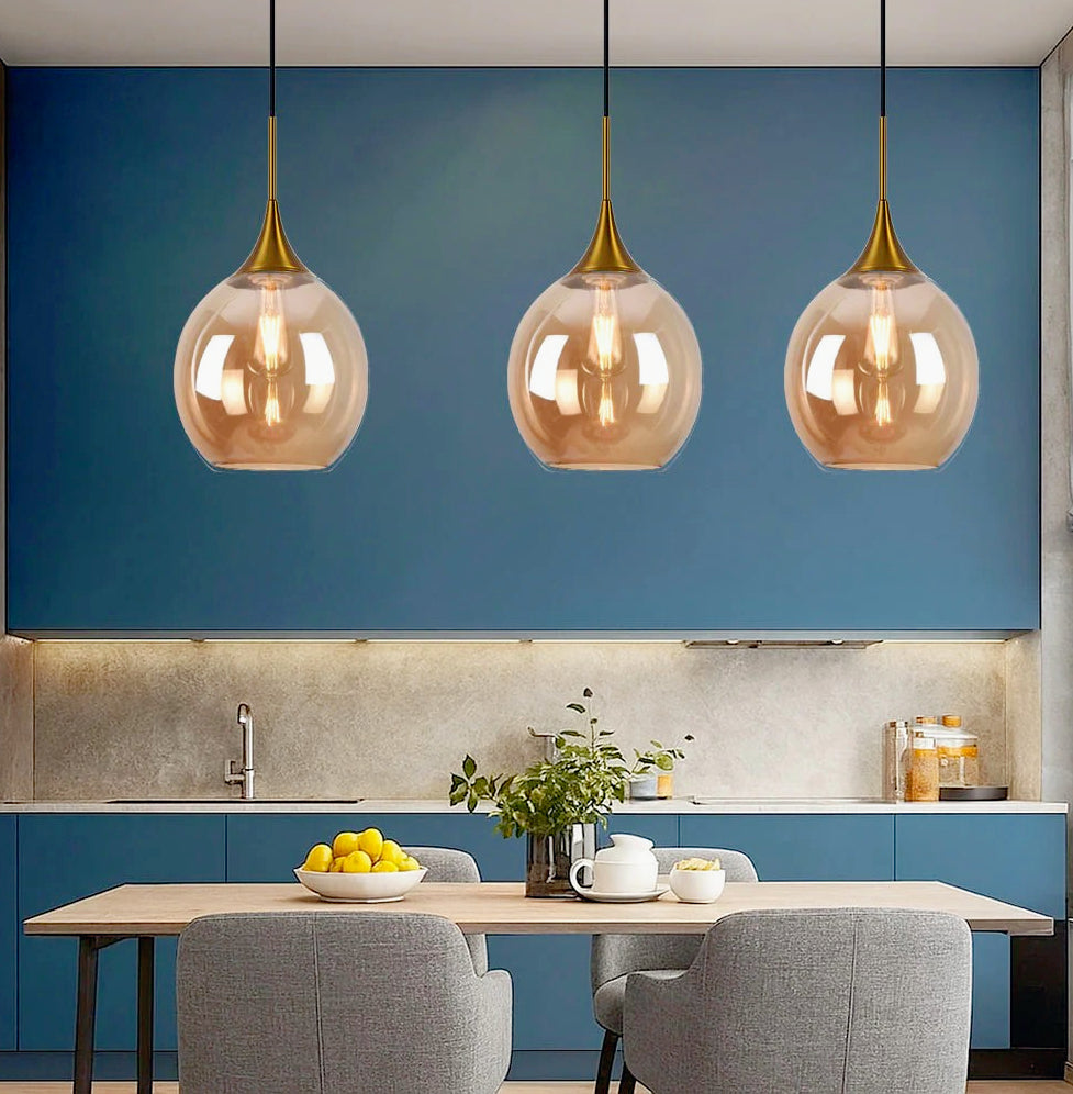 Lampadario a sospensione con sfera in vetro – Attacco E27, design elegante - ambraled