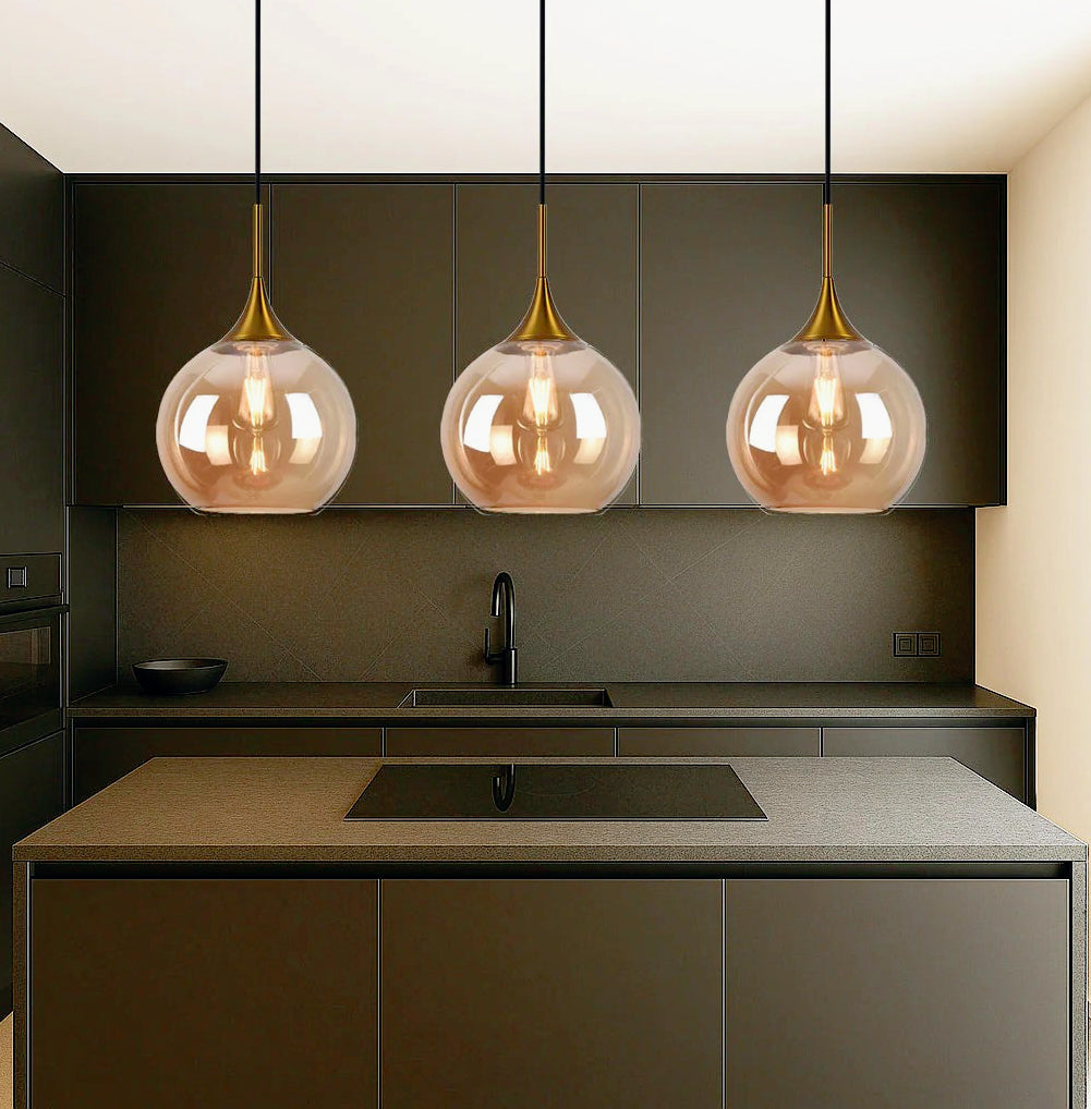 Lampadario a sospensione con sfera in vetro – Attacco E27, design elegante - ambraled