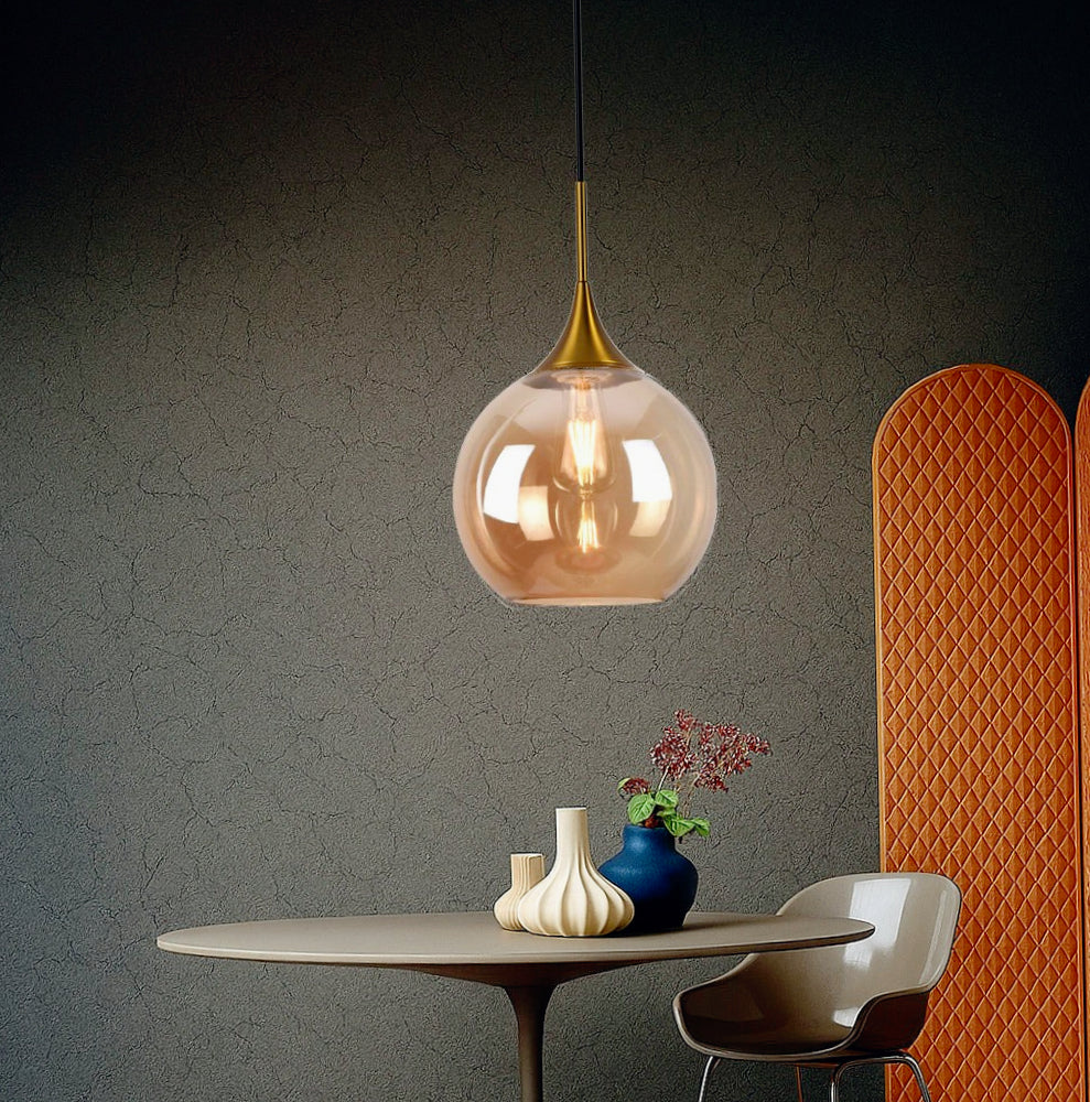 Lampadario a sospensione con sfera in vetro – Attacco E27, design elegante - ambraled