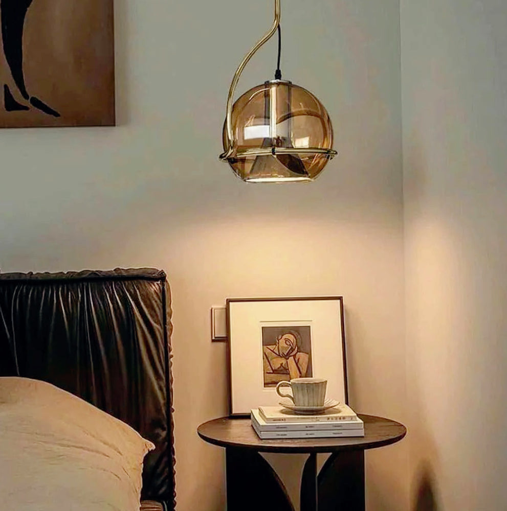 Lampadario decorativo in vetro – Pendra da tavolo / snack, attacco E27 - ambraled