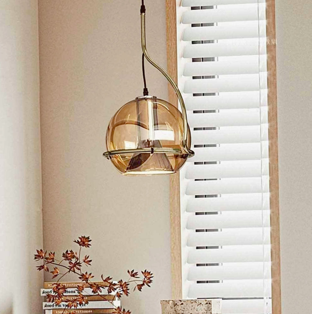 Lampadario decorativo in vetro – Pendra da tavolo / snack, attacco E27 - ambraled