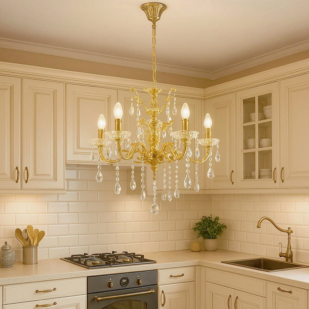 Lampadario retrò a candelabro – 5 bracci con portalampade E14 - ambraled