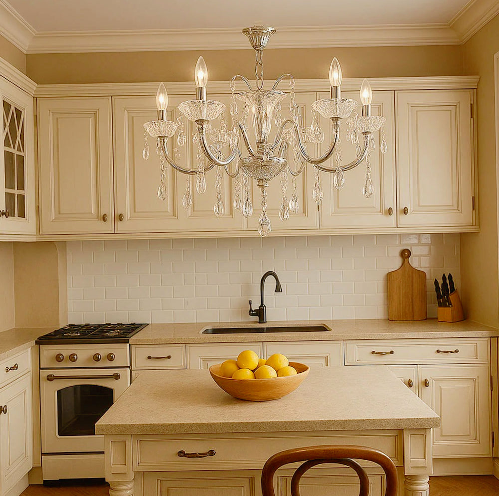 Lampadario retrò a candelabro – 6 bracci con portalampade E14 - ambraled