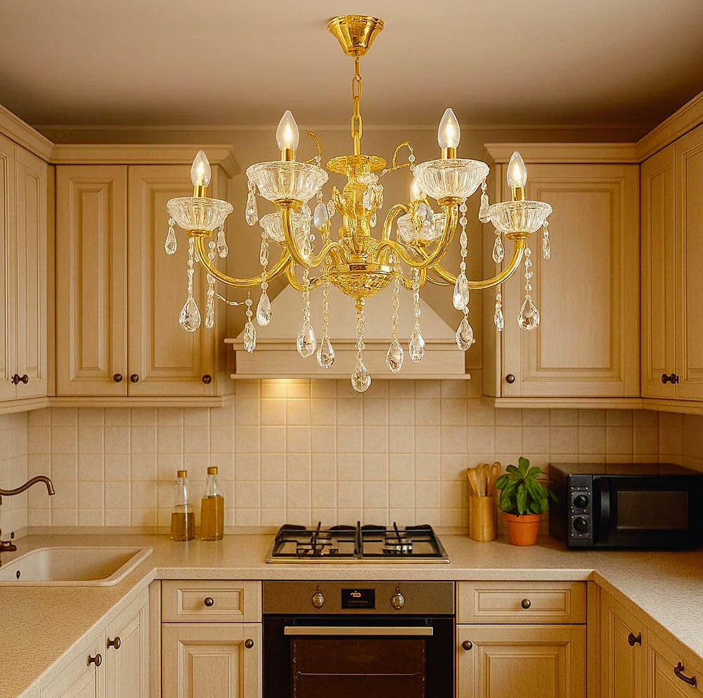 Lampadario retrò a candelabro – 6 bracci con portalampade E14 - ambraled
