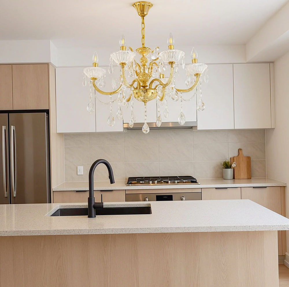 Lampadario retrò a candelabro – 6 bracci con portalampade E14 - ambraled