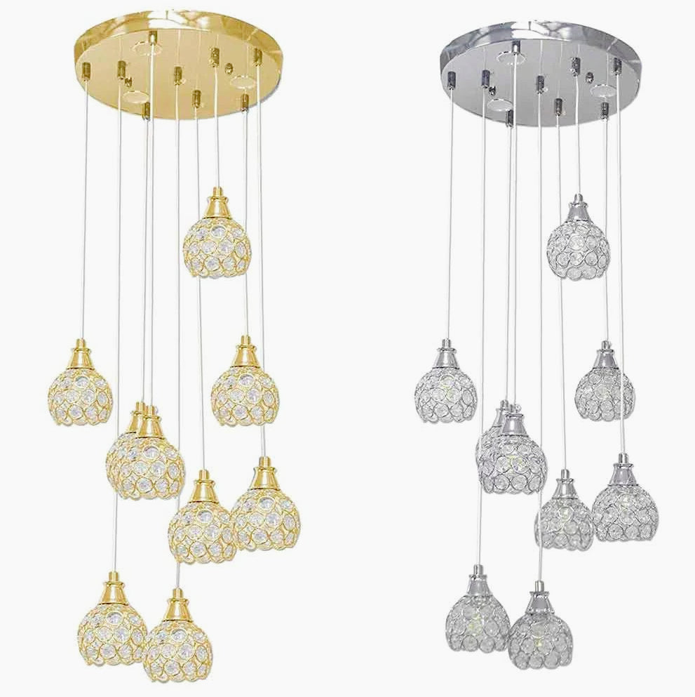 Lampadario sospeso 38,5W con cristalli a gocce – Attacco G9, finiture oro o argento - ambraled