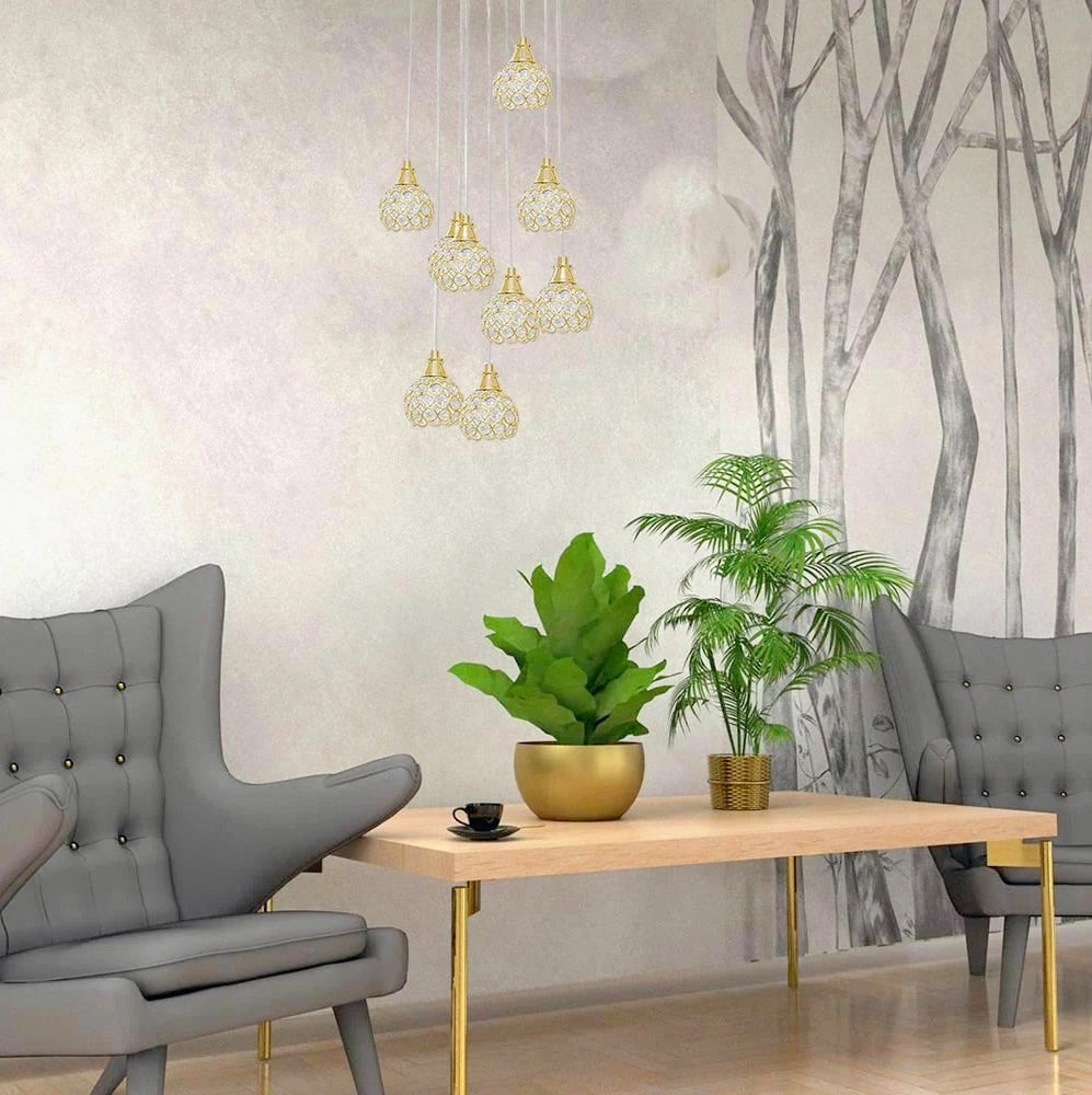 Lampadario sospeso 38,5W con cristalli a gocce – Attacco G9, finiture oro o argento - ambraled
