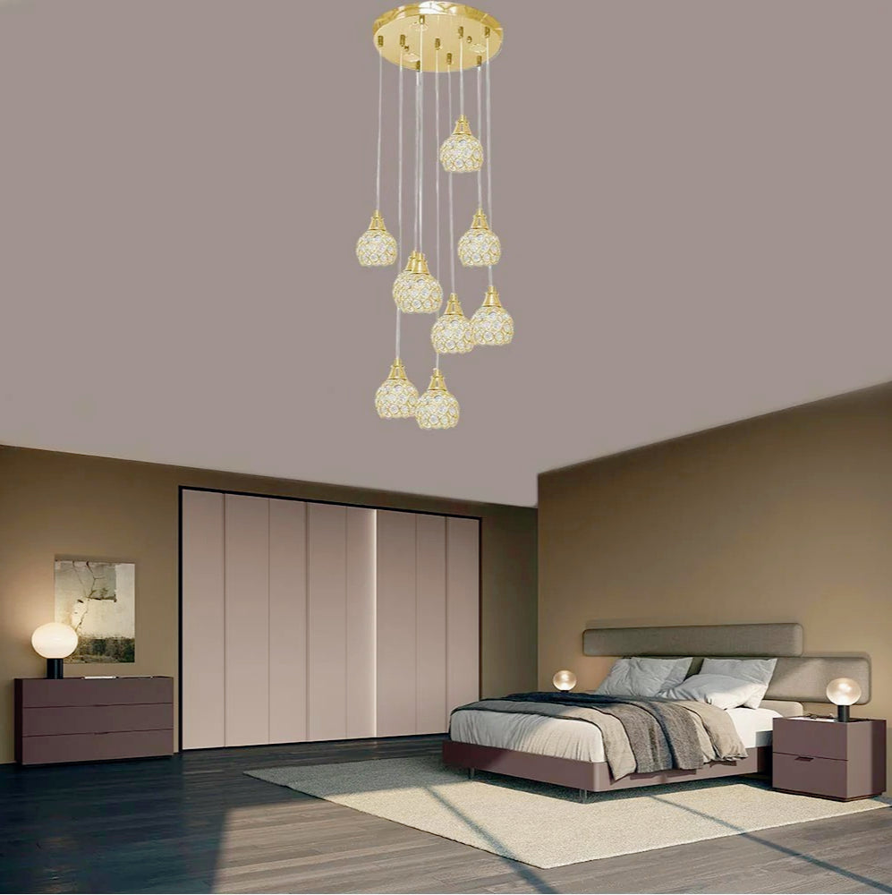 Lampadario sospeso 38,5W con cristalli a gocce – Attacco G9, finiture oro o argento - ambraled