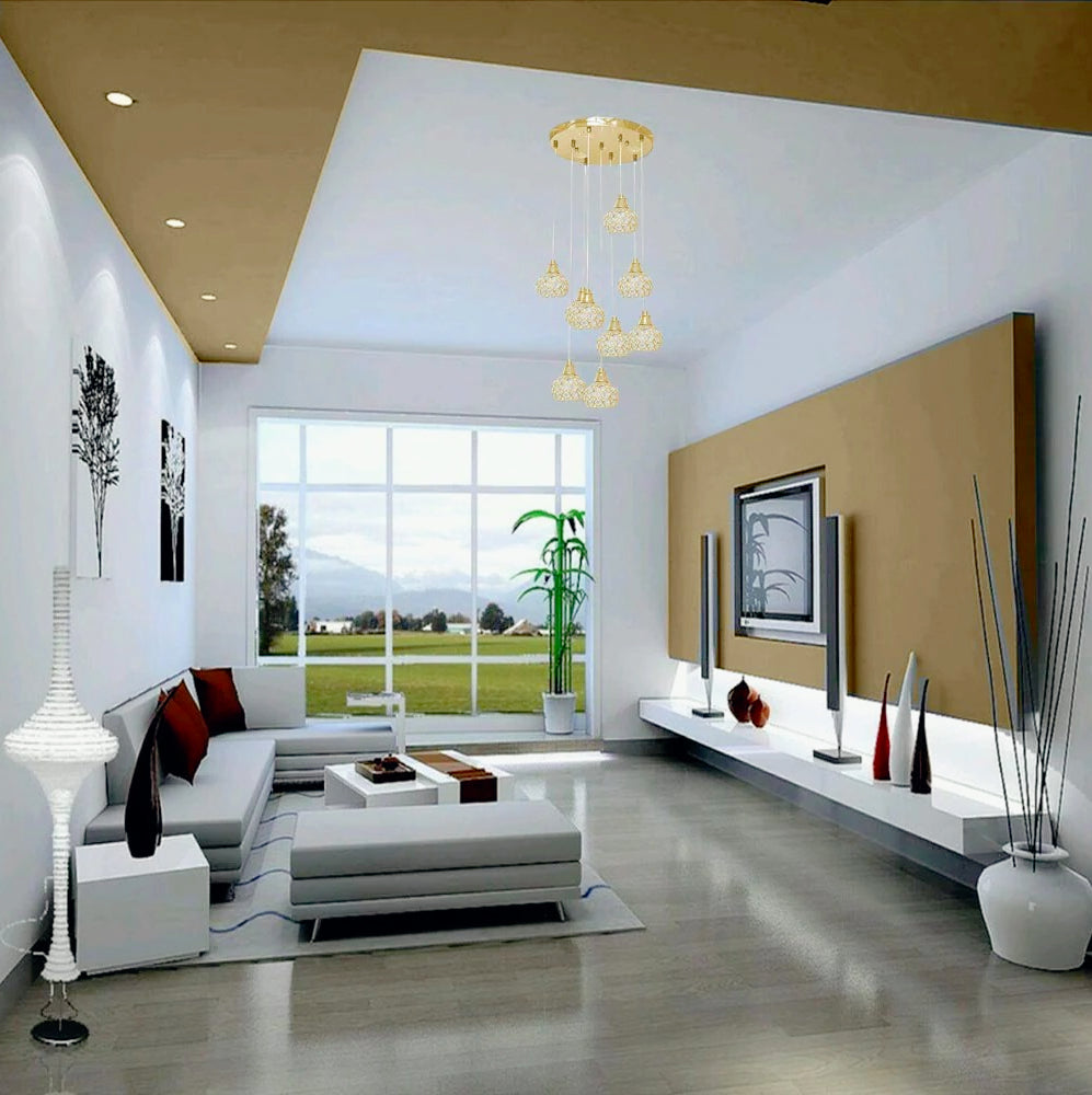 Lampadario sospeso 38,5W con cristalli a gocce – Attacco G9, finiture oro o argento - ambraled