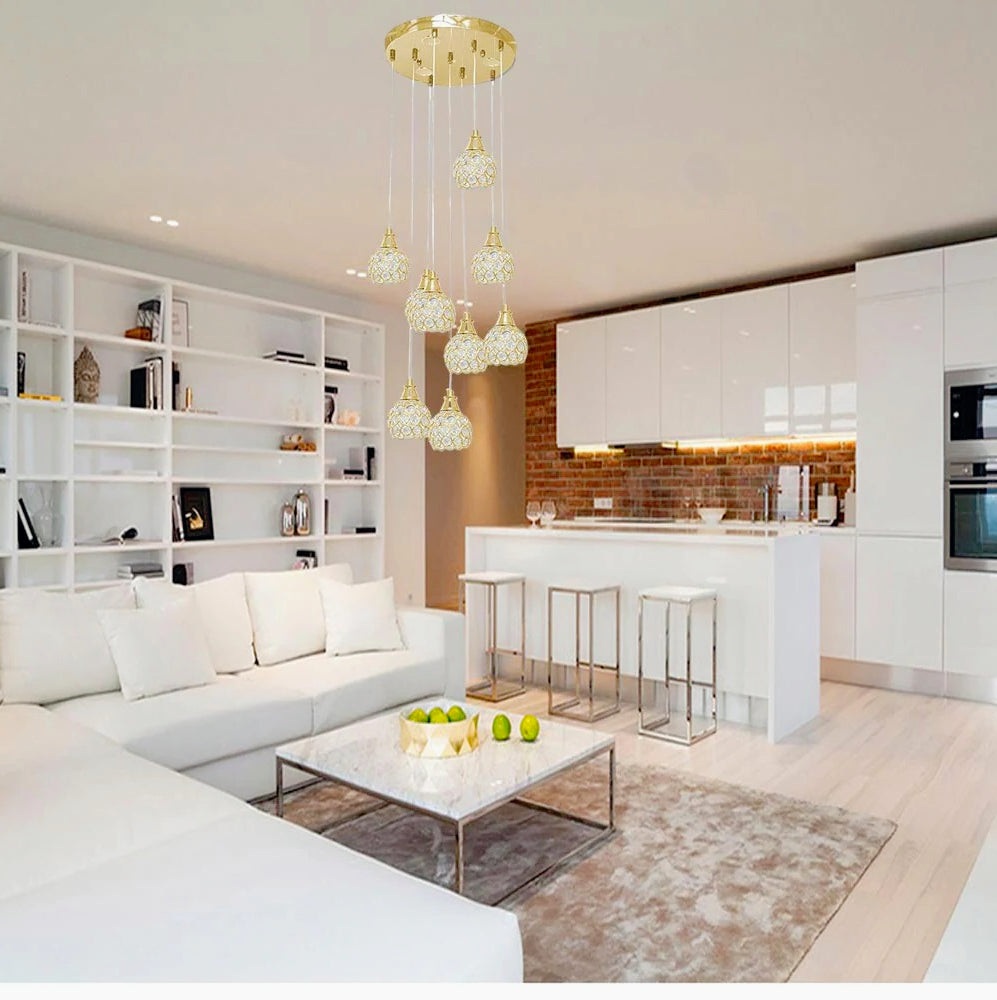 Lampadario sospeso 38,5W con cristalli a gocce – Attacco G9, finiture oro o argento - ambraled