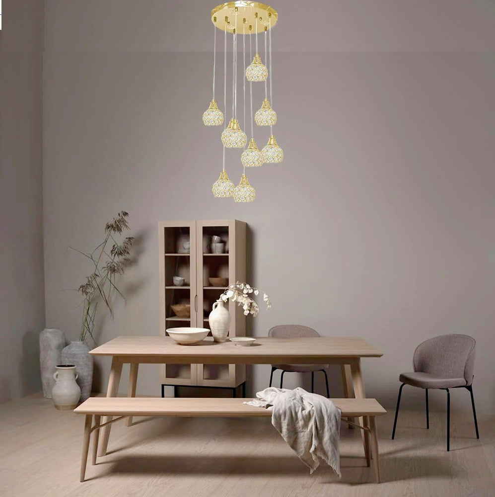 Lampadario sospeso 38,5W con cristalli a gocce – Attacco G9, finiture oro o argento - ambraled