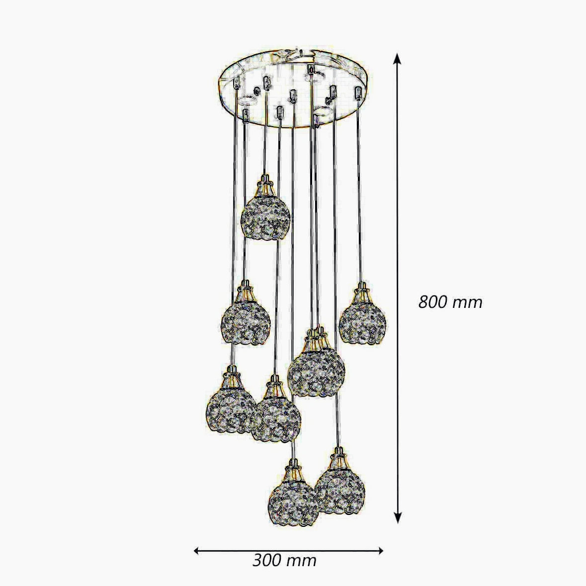 Lampadario sospeso 38,5W con cristalli a gocce – Attacco G9, finiture oro o argento - ambraled