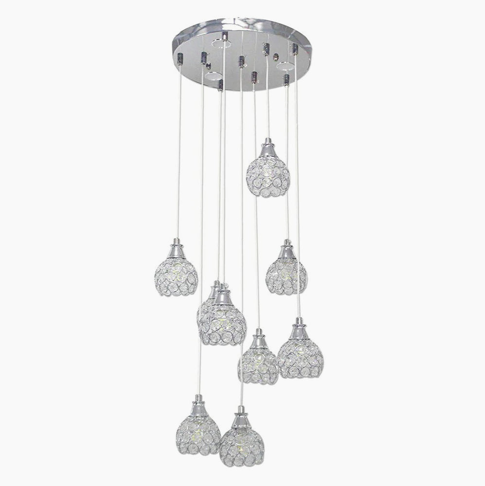 Lampadario sospeso 38,5W con cristalli a gocce – Attacco G9, finiture oro o argento - ambraled
