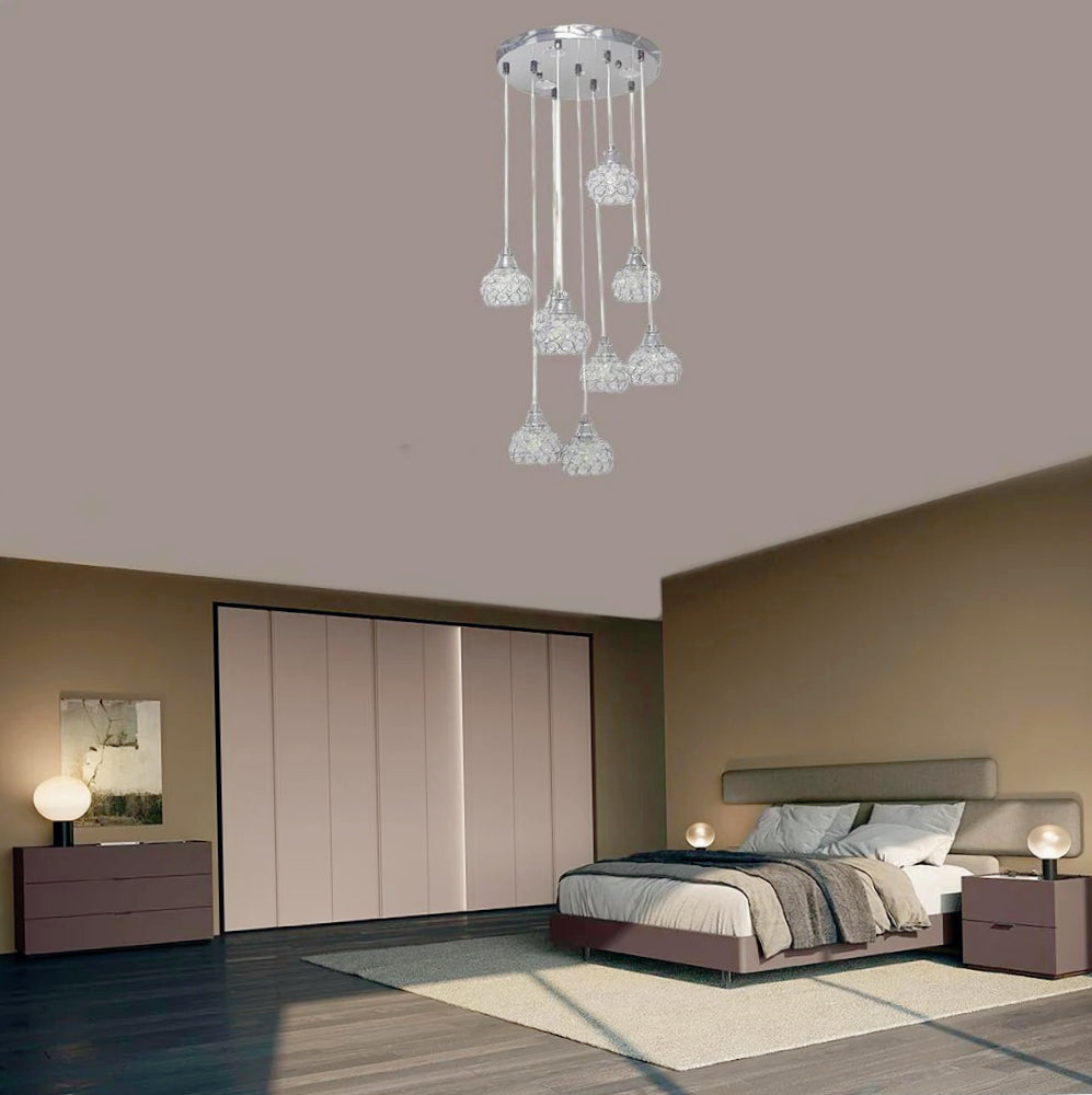 Lampadario sospeso 38,5W con cristalli a gocce – Attacco G9, finiture oro o argento - ambraled