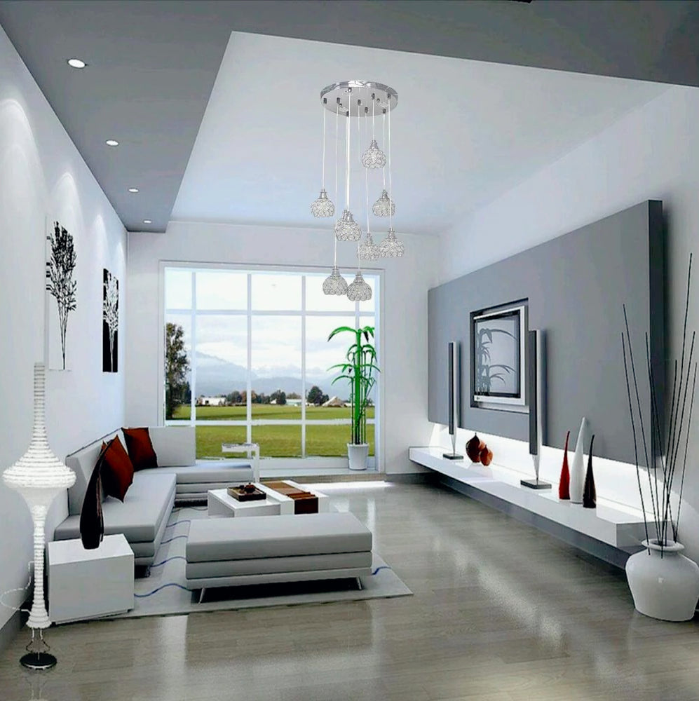Lampadario sospeso 38,5W con cristalli a gocce – Attacco G9, finiture oro o argento - ambraled