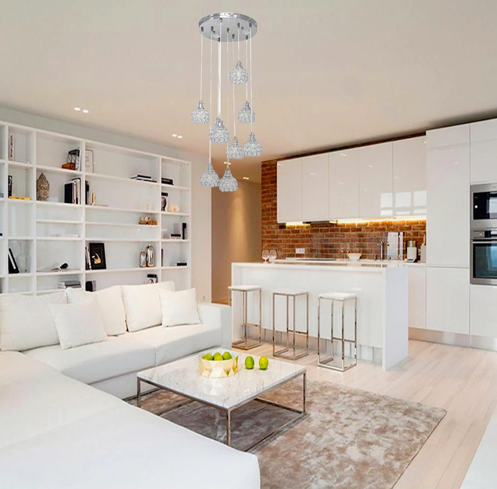 Lampadario sospeso 38,5W con cristalli a gocce – Attacco G9, finiture oro o argento - ambraled