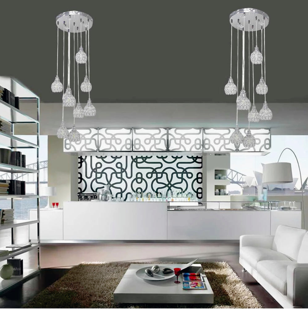 Lampadario sospeso 38,5W con cristalli a gocce – Attacco G9, finiture oro o argento - ambraled