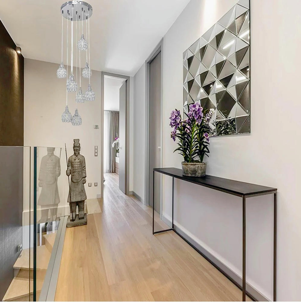 Lampadario sospeso 38,5W con cristalli a gocce – Attacco G9, finiture oro o argento - ambraled