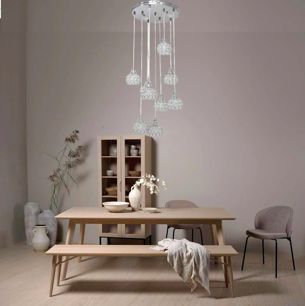 Lampadario sospeso 38,5W con cristalli a gocce – Attacco G9, finiture oro o argento - ambraled