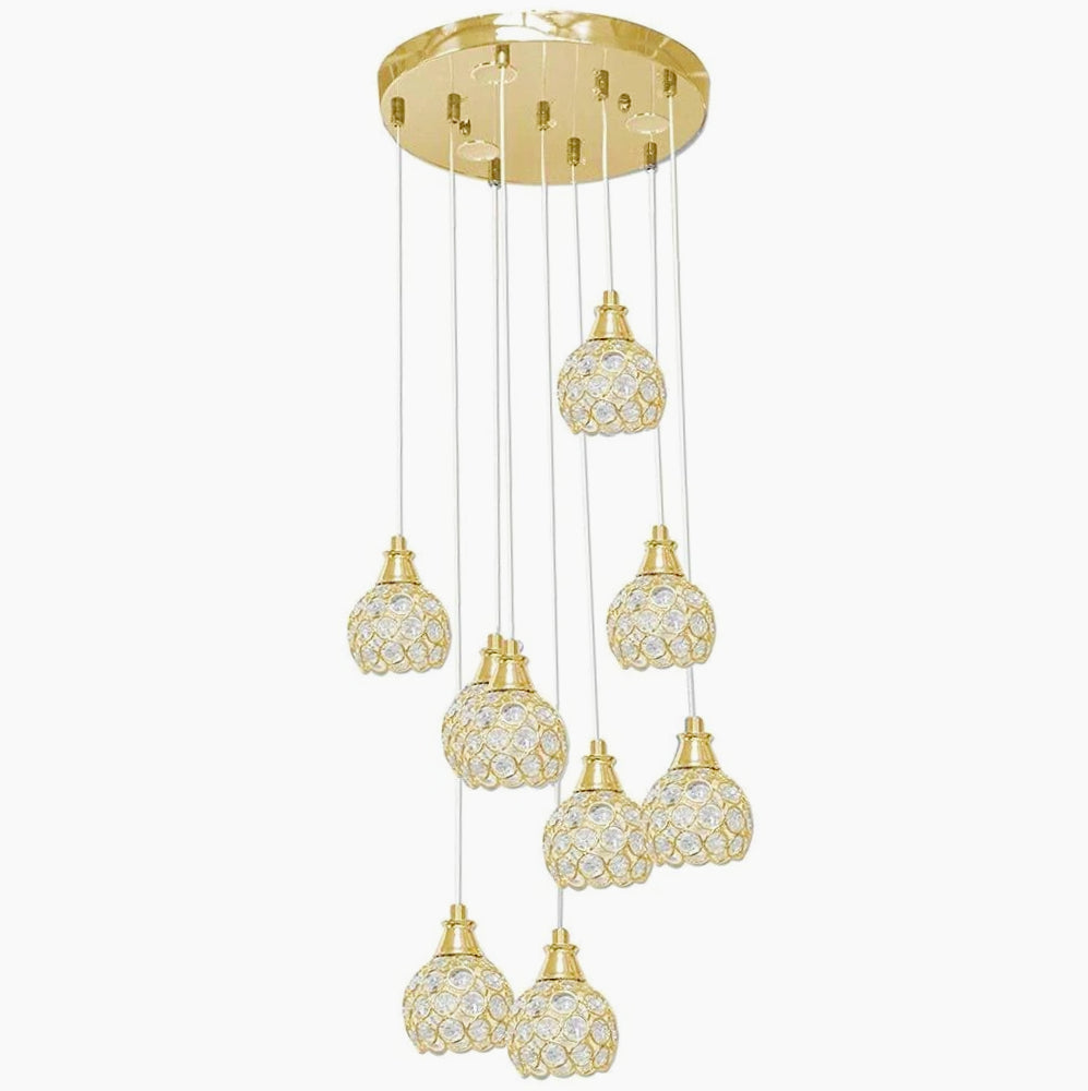 Lampadario sospeso 38,5W con cristalli a gocce – Attacco G9, finiture oro o argento - ambraled