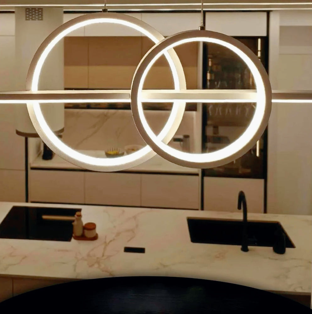 Lampadario a 2 anelli con punto luce – Bianco, luce fredda, naturale e calda regolabile - ambraled