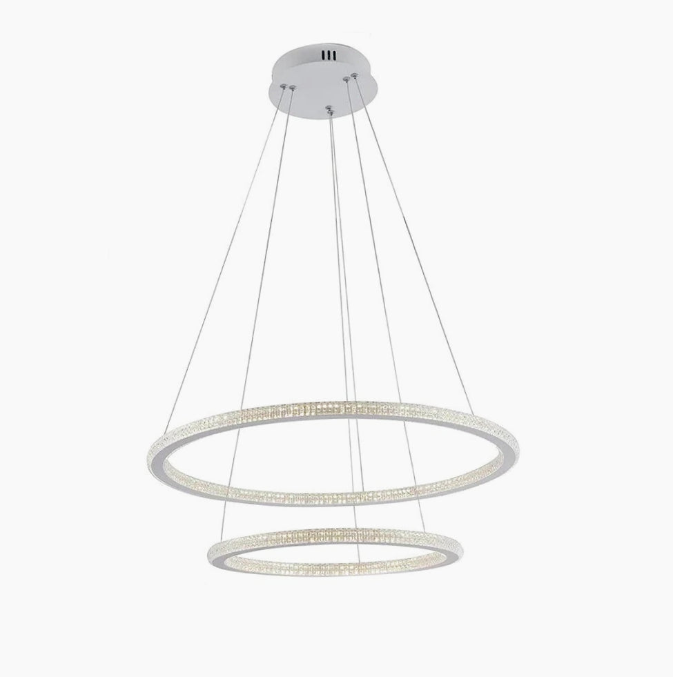 Lampadario LED 51W – Bianco, 2 anelli con cristalli, 3 colori di luce regolabili - ambraled