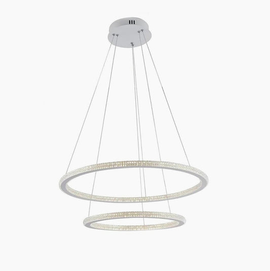 Lampadario LED 51W – Bianco, 2 anelli con cristalli, 3 colori di luce regolabili - ambraled