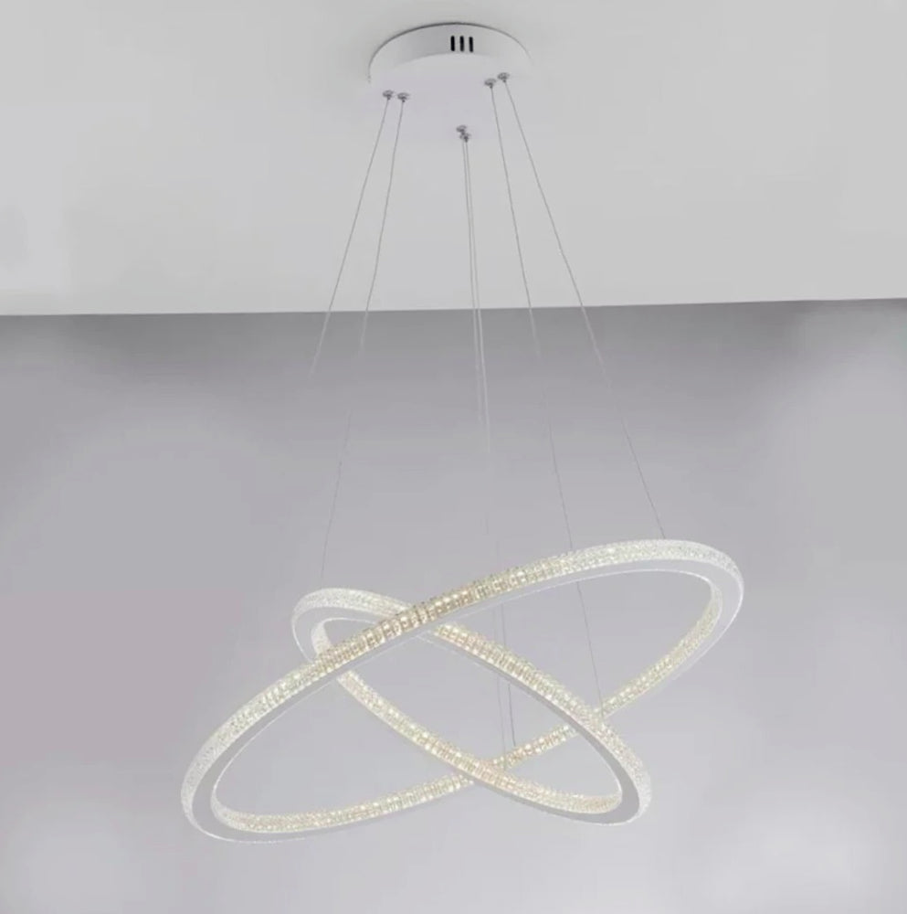 Lampadario LED 51W – Bianco, 2 anelli con cristalli, 3 colori di luce regolabili - ambraled