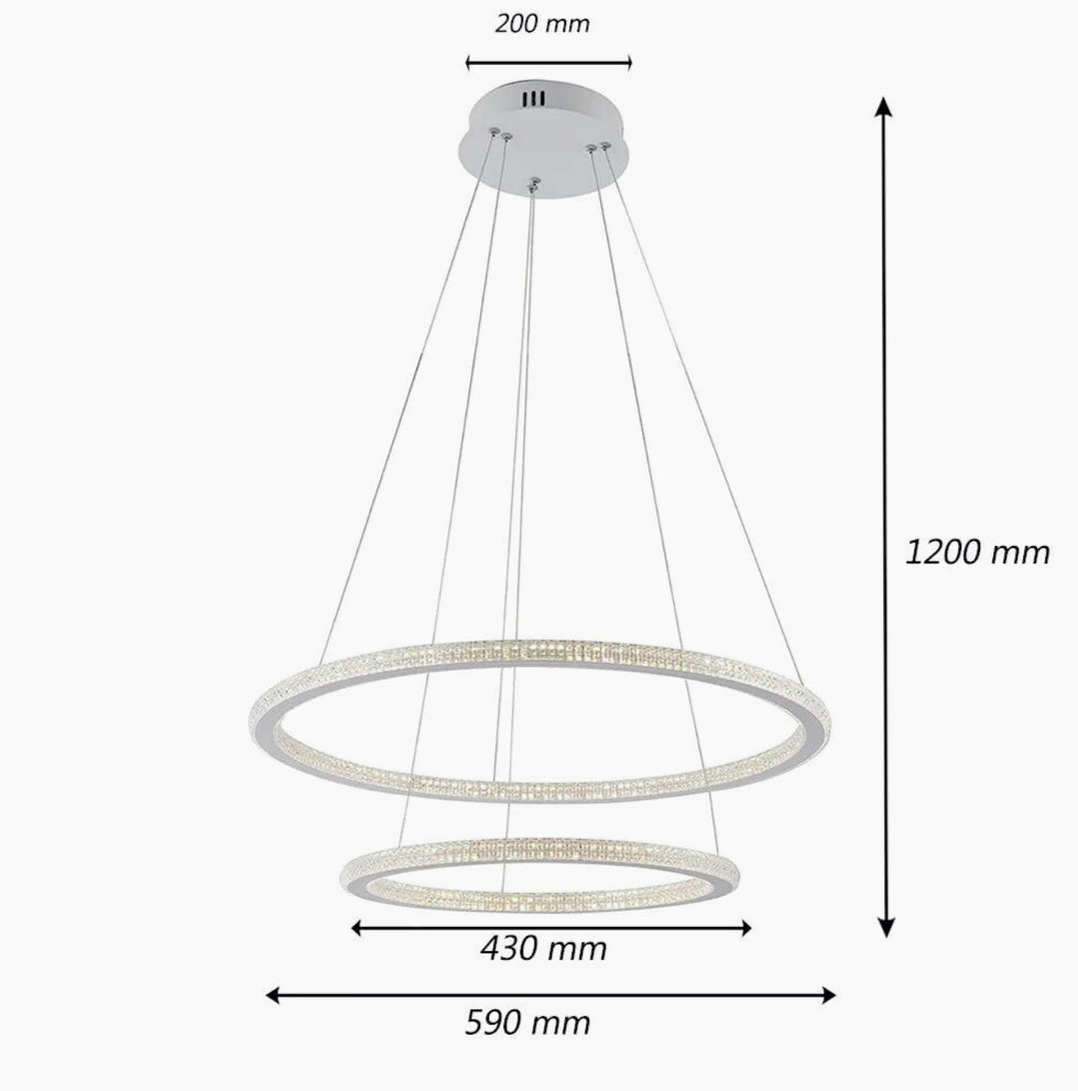 Lampadario LED 51W – Bianco, 2 anelli con cristalli, 3 colori di luce regolabili - ambraled