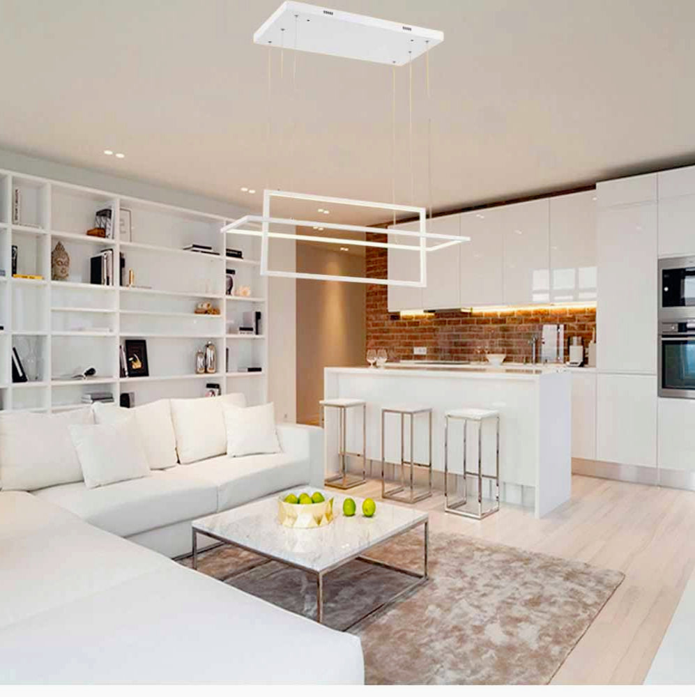 Lampadario LED geometrico 56W – 2 rettangoli, luce regolabile 6500K / 4000K / 3000K - ambraled